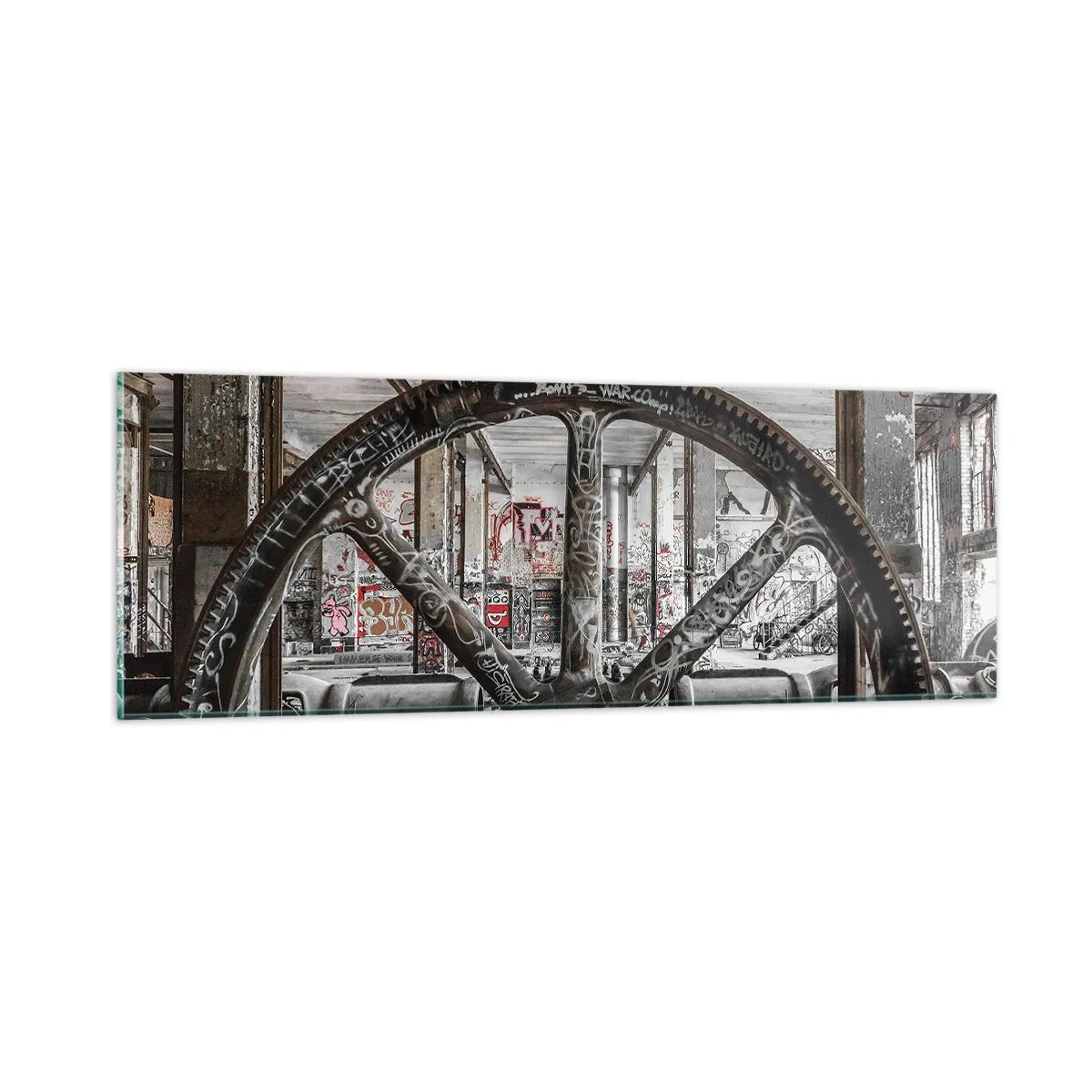 Schilderen op glas - Het geheime leven van de fabriek - 90x30 cm