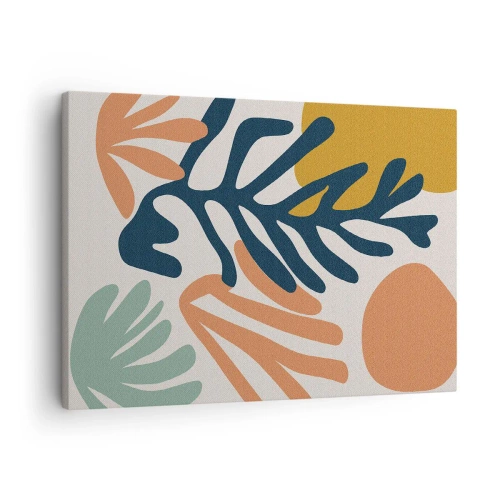 Schilderen op canvas - Kleurrijke bladeren in een abstracte stijl - 70x50cm - Koraalzeeën - Moderne wanddecoratie voor woonkamer en slaapkamer ARTTOR