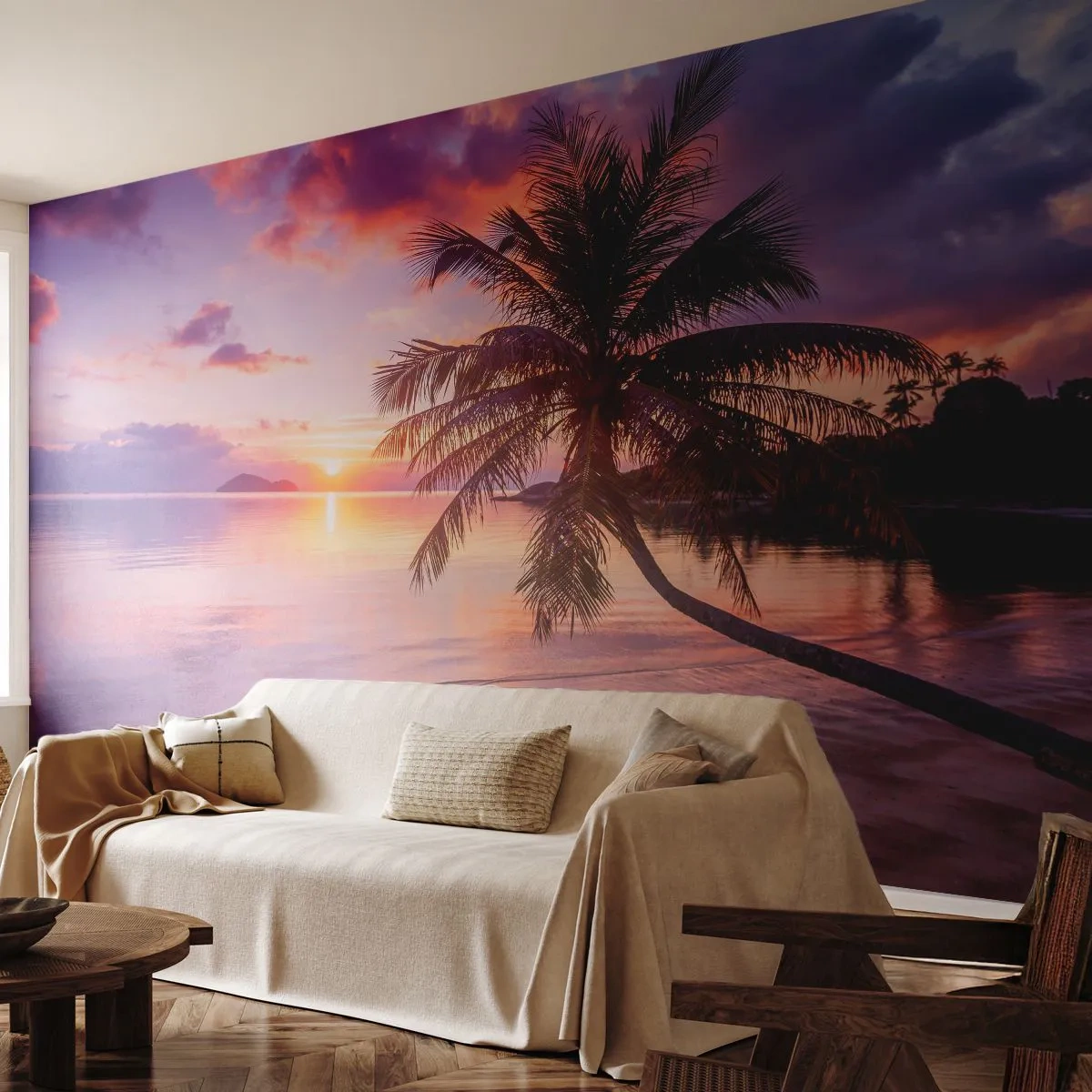 Zelfklevend Fotobehang Deluxe Sticker - Geluk tot aan de horizon - Landschap, Kokospalm, Zee - 250x175 cm