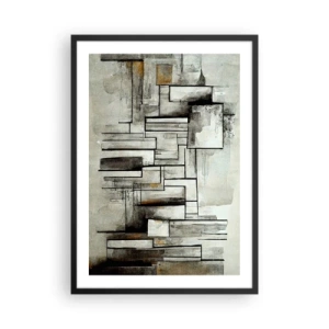 Poster in een zwarte lijst - Abstracte geometrische compositie in tinten grijs en zwart - 50x70cm - De kracht van eenvoud - Moderne wanddecoratie voor woonkamer en slaapkamer ARTTOR