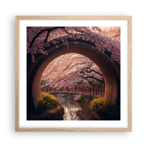 Een poster in een licht eiken lijst - Japanse lente - 50x50 cm