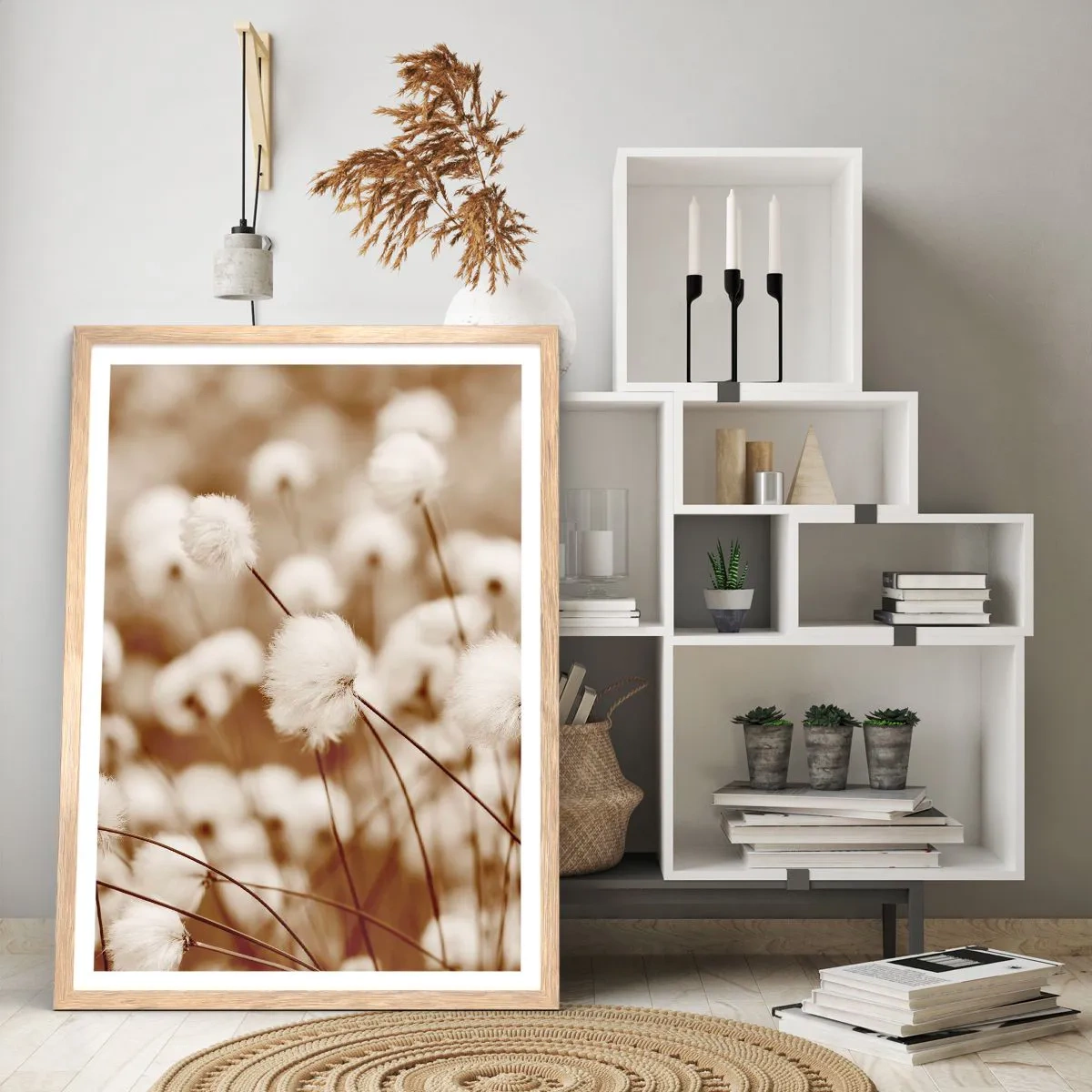 Een poster in een licht eiken lijst - Pluizig korenveld - 50x70 cm