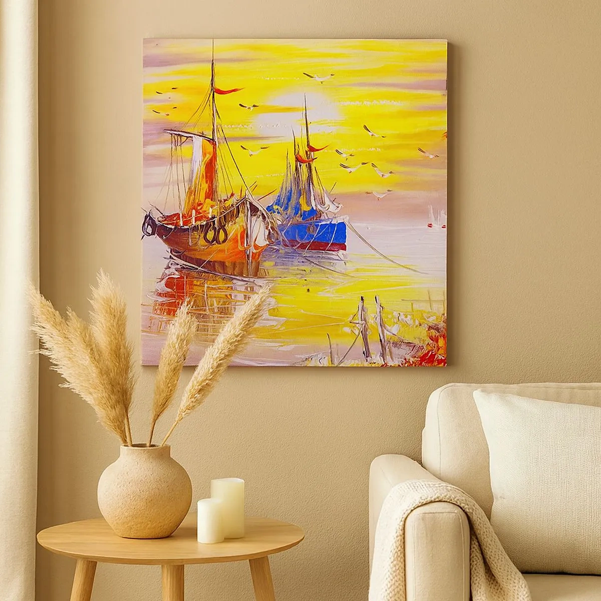 Schilderen op canvas - Een welverdiende rust in de haven - 30x30 cm