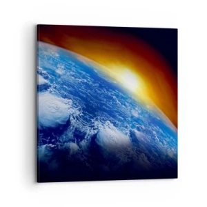 Schilderen op canvas - Zonsopgang boven de blauwe planeet - 70x70 cm