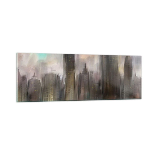 Schilderen op glas - Een compositie van staal, steen en mist - 90x30 cm