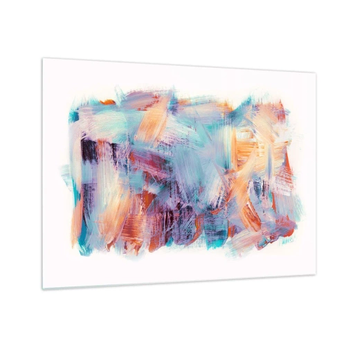 Schilderen op glas - Kleurrijke penseelstreken in pastelabstractie - 70x50cm - Een kleurrijke puinhoop - Moderne wanddecoratie voor woonkamer en slaapkamer ARTTOR