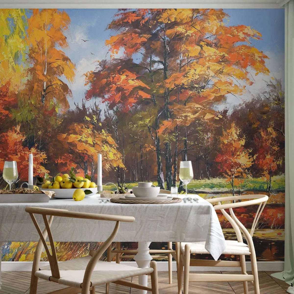 Fotobehang Premium Canvas - Landschap in goud en brons - Landschap, Woud, Impressionisme - 150x105 cm