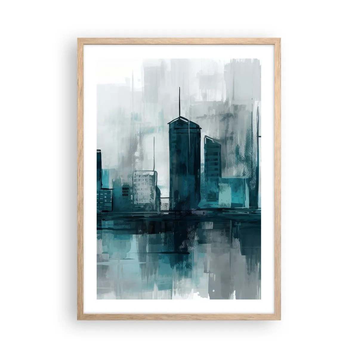 Een poster in een licht eiken lijst - Een stad in de kleur van regen - 50x70 cm