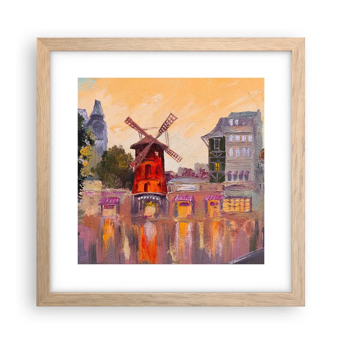 Een poster in een licht eiken lijst - Parijse iconen – Moulin Rouge - 30x30 cm