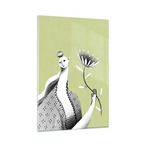 Schilderen op glas - Modernistisch portret – met een bloem in de hand - 80x120 cm