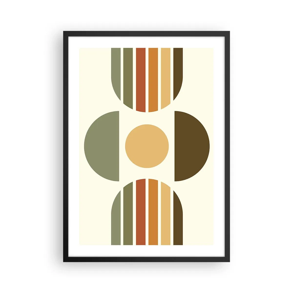 Poster in een zwarte lijst - Abstract geometrisch patroon in aardse tinten met cirkels en halve cirkels - 50x70cm - In aardetinten - Moderne wanddecoratie voor woonkamer en slaapkamer ARTTOR