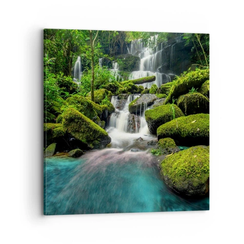 Schilderen op canvas - Turkoois, saffieren en vloeibaar zilver - 70x70 cm