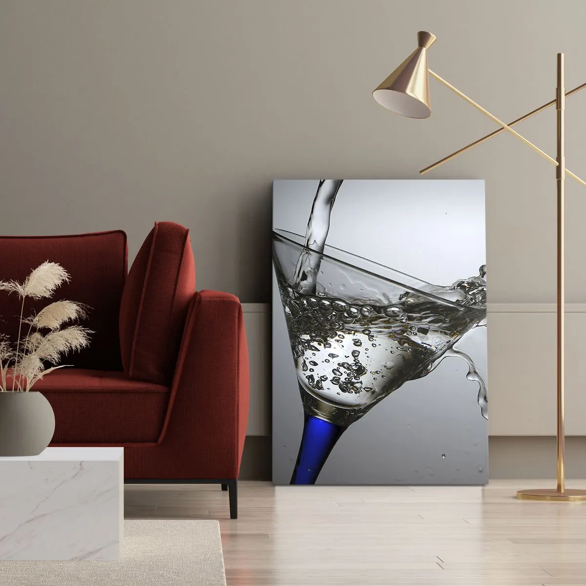 Schilderen op canvas - Kristalwater in kristalglas - 65x120 cm