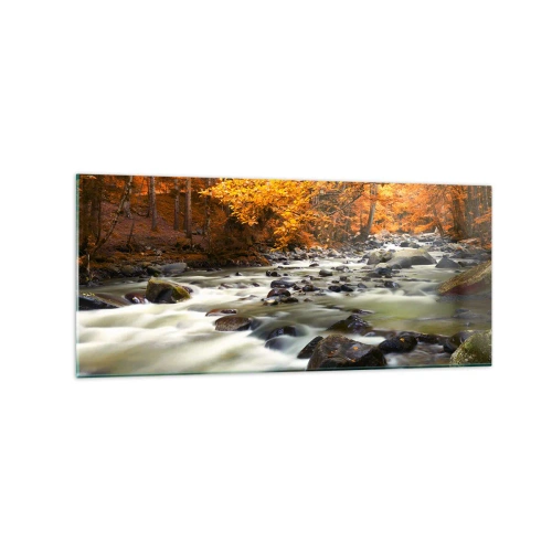 Schilderen op glas - Een stroom in een gouden bos - 120x50 cm