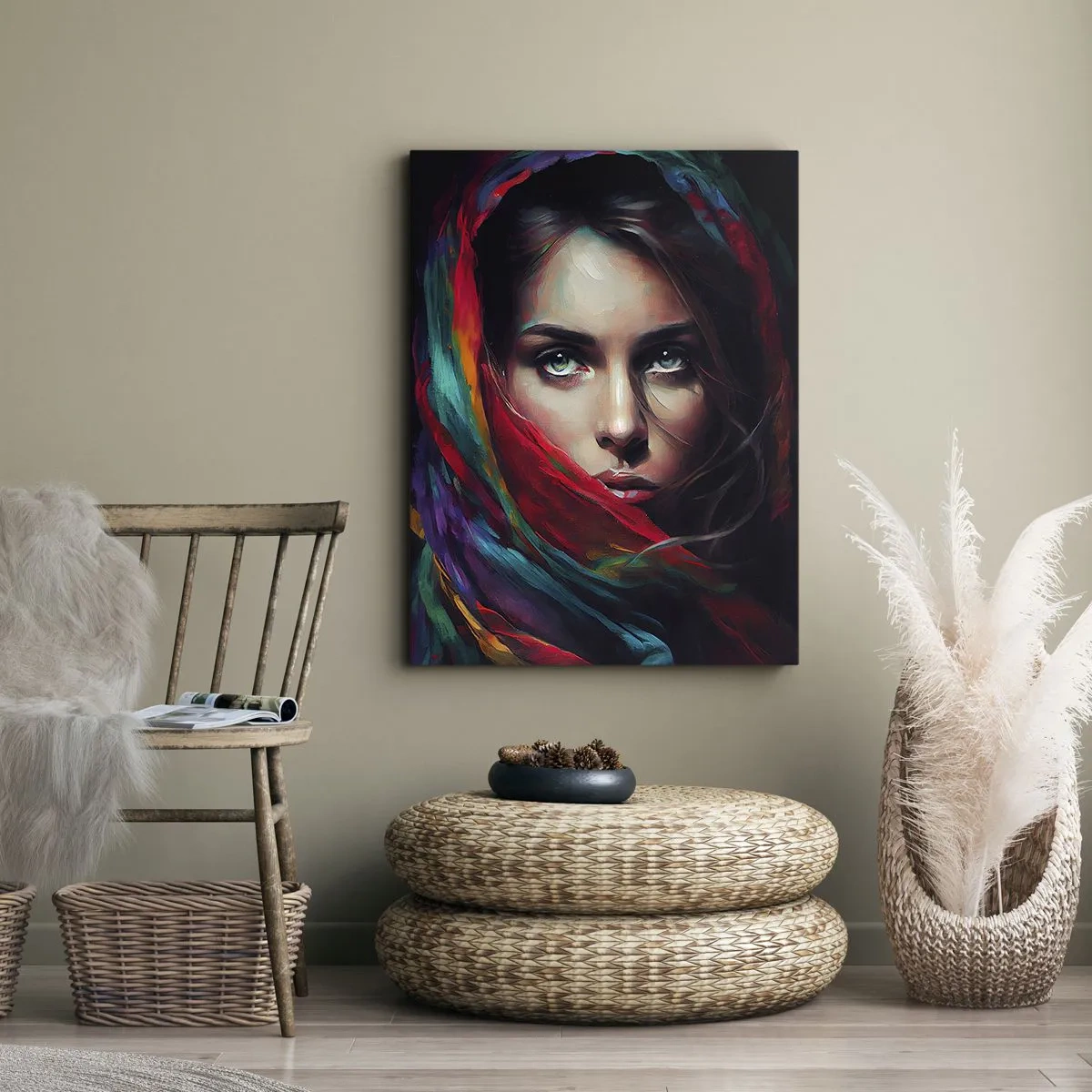 Schilderen op canvas - Mysterie met groene ogen - 70x100 cm