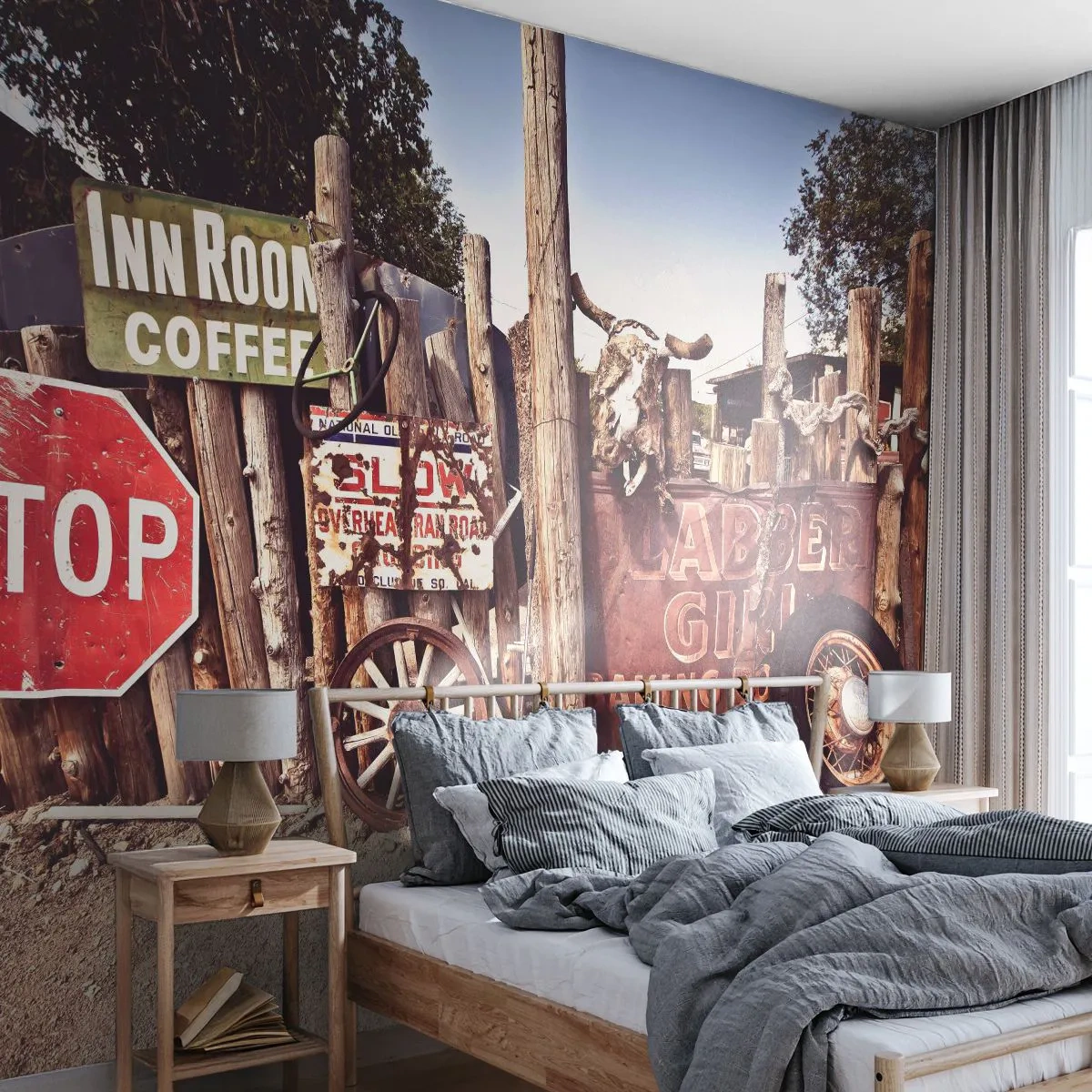 Zelfklevend Fotobehang Deluxe Sticker - En de tijd is gestopt - Verkeersbord, Route 66, VS - 250x175 cm