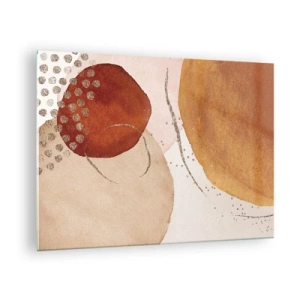 Schilderen op glas - Abstracte cirkels in tinten beige, koper en goud - 70x50cm - Rondheid en beweging - Moderne wanddecoratie voor woonkamer en slaapkamer ARTTOR