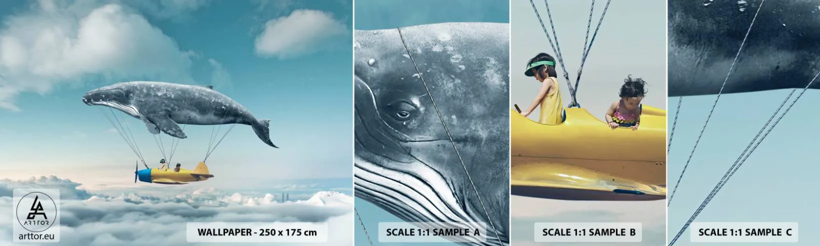 Fotobehang Staaltje Standard Eco - Waarom niet? - Walvis, Kinderen, Vliegtuig - 100x30 cm