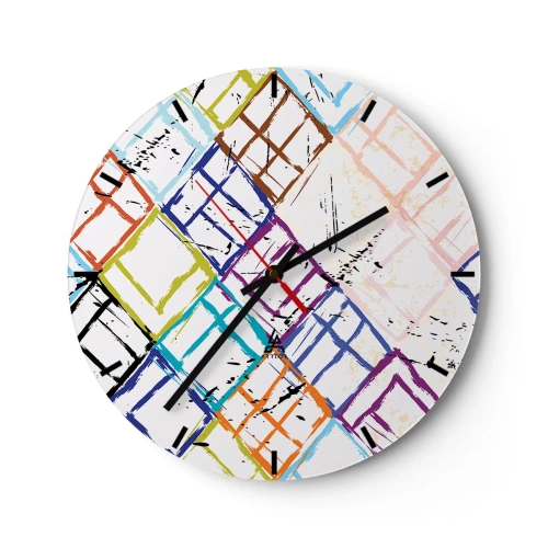 Wandklok - Klok - Kleurrijke abstracte lijnen die geometrische vormen vormen - 30x30cm - Cellen te huur - Moderne wanddecoratie voor woonkamer, keuken en slaapkamer ARTTOR