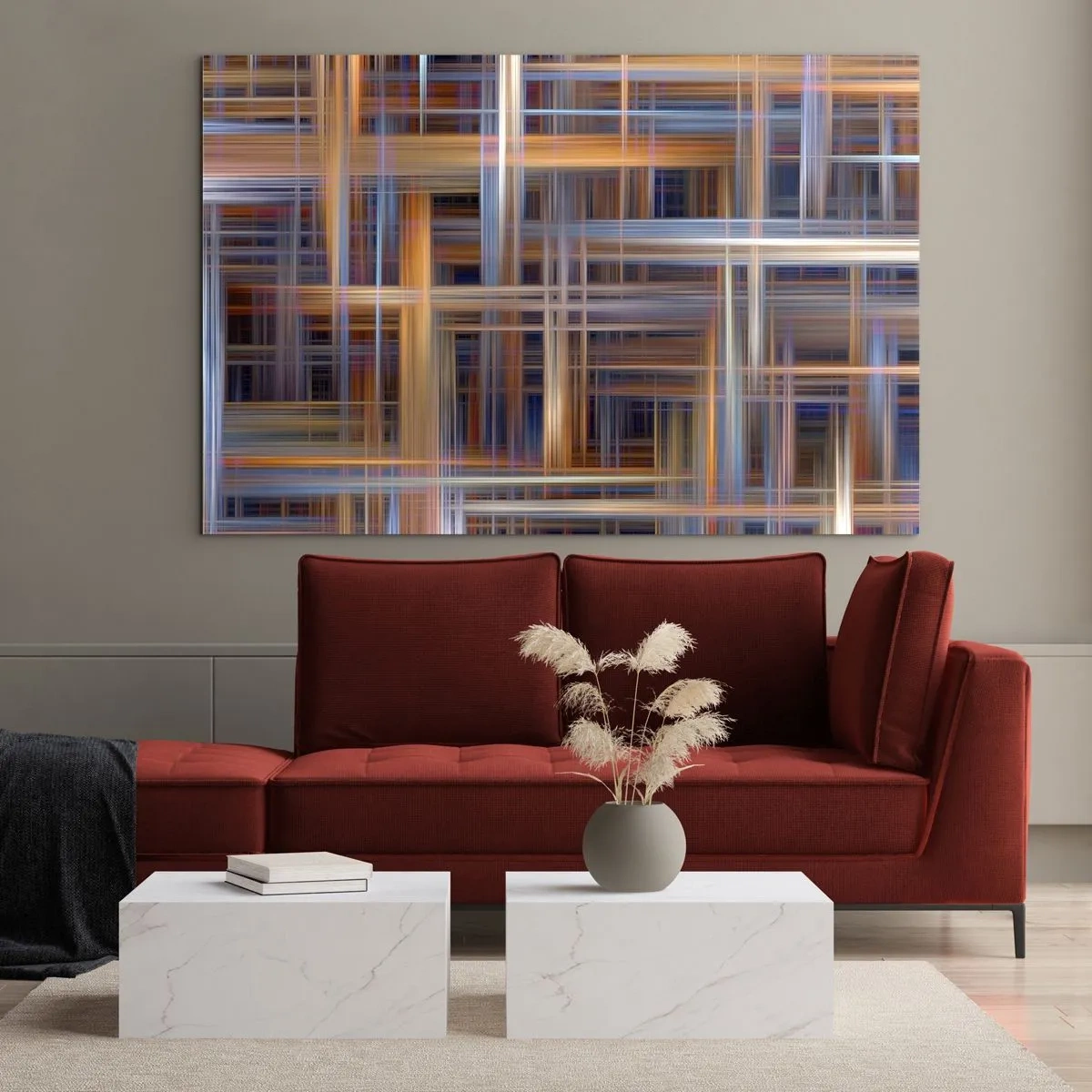 Schilderen op glas - Geometrisch patroon van lijnen en kleuren in een abstracte stijl - 70x50cm - Geweven van licht - Moderne wanddecoratie voor woonkamer en slaapkamer ARTTOR