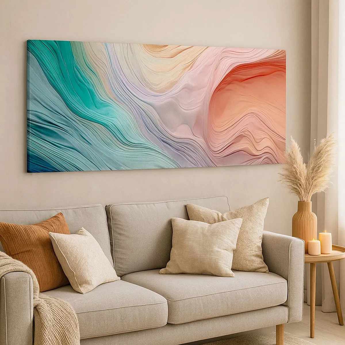 Schilderen op canvas - Regenboog golf - 100x40 cm