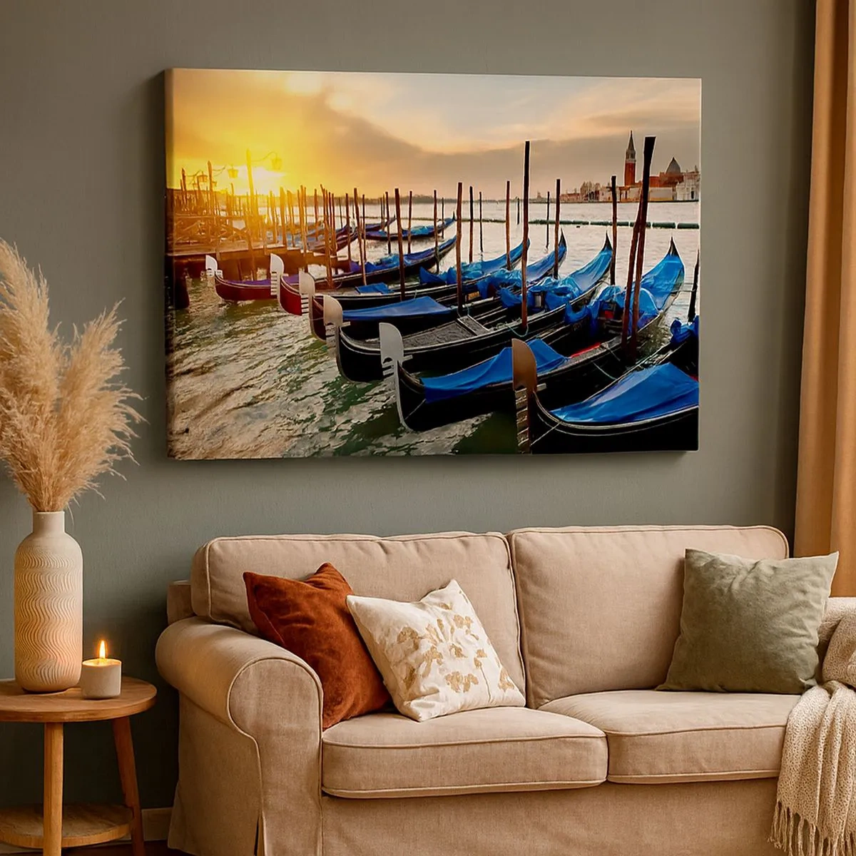 Schilderen op canvas - Gondels in Venetië in de ochtend in het licht van de opkomende zon - 70x50cm - Voordat de rumoer komt - Moderne wanddecoratie voor woonkamer en slaapkamer ARTTOR