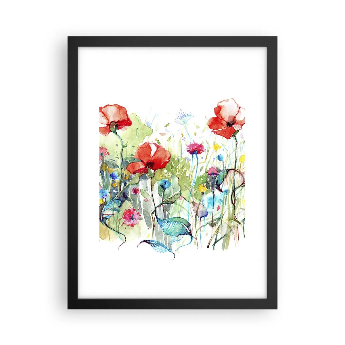 Poster in een zwarte lijst - Bloeiende meiweide - 30x40 cm