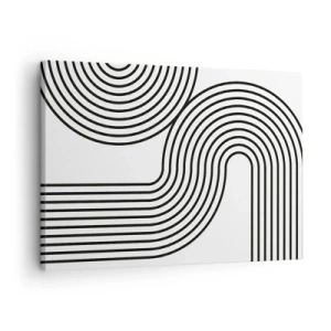 Schilderen op canvas - Een abstract schilderij met zwarte lijnen die geometrische patronen vormen op een witte achtergrond. - 70x50cm - In de bocht - Moderne wanddecoratie voor woonkamer en slaapkamer ARTTOR