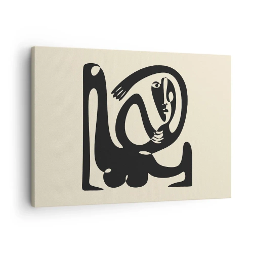 Schilderen op canvas - Een abstract figuur in zwart op een beige achtergrond - 70x50cm - Bijna Picasso - Moderne wanddecoratie voor woonkamer en slaapkamer ARTTOR