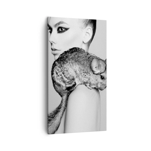 Schilderen op canvas - Dame met een chinchilla - 45x80 cm