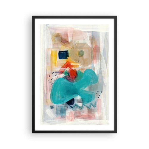 Poster in een zwarte lijst - Kleurrijke abstractie met dynamische vormen - 50x70cm - Kleurrijk spel - Moderne wanddecoratie voor woonkamer en slaapkamer ARTTOR