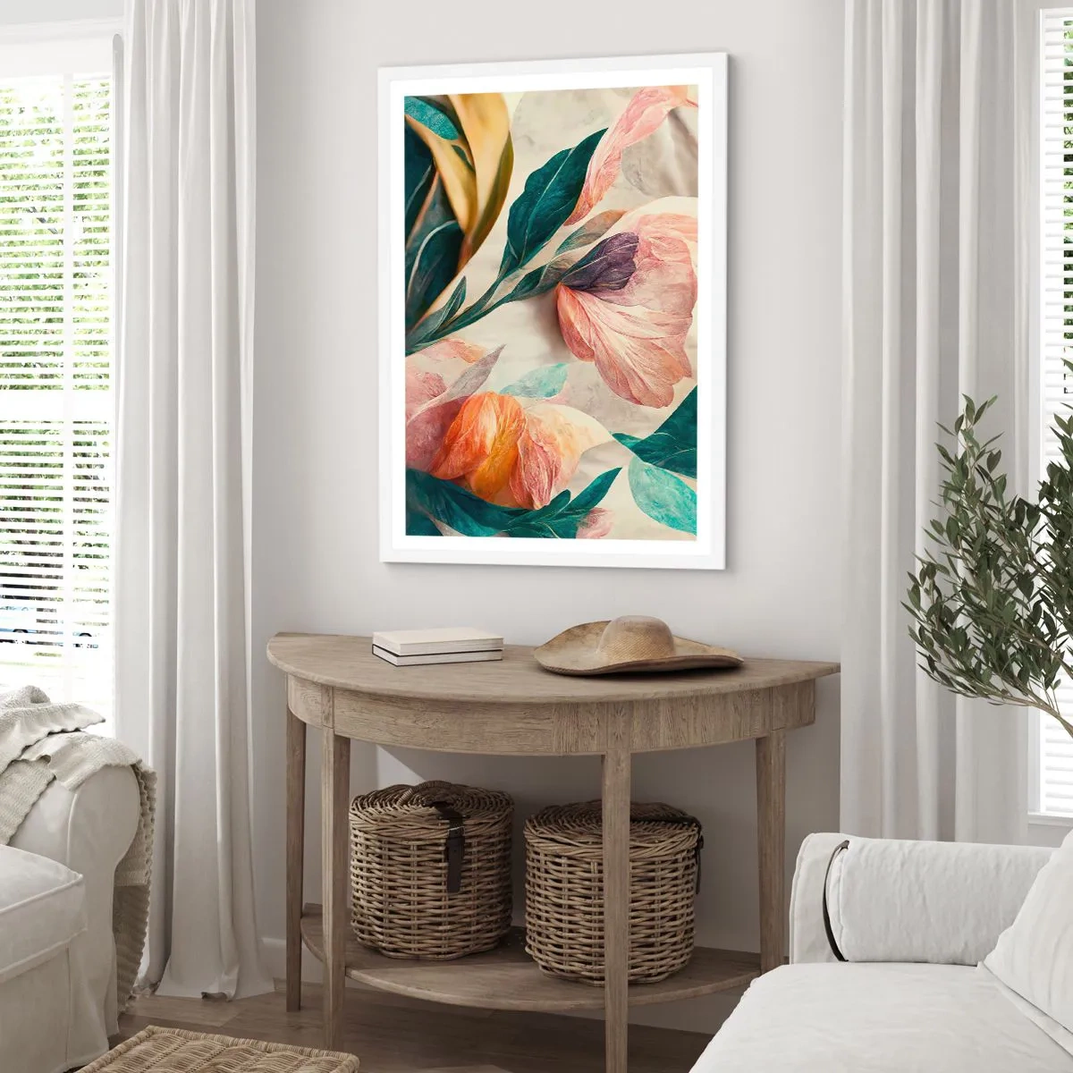 Poster in een witte lijst - Bloemen van de zuidelijke eilanden - 70x100 cm