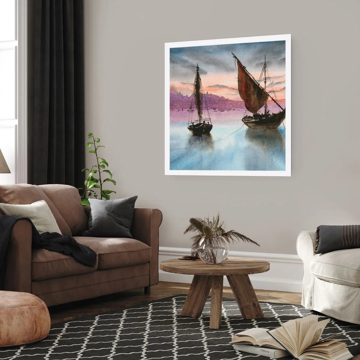 Poster - Avond in de haven - 50x50 cm