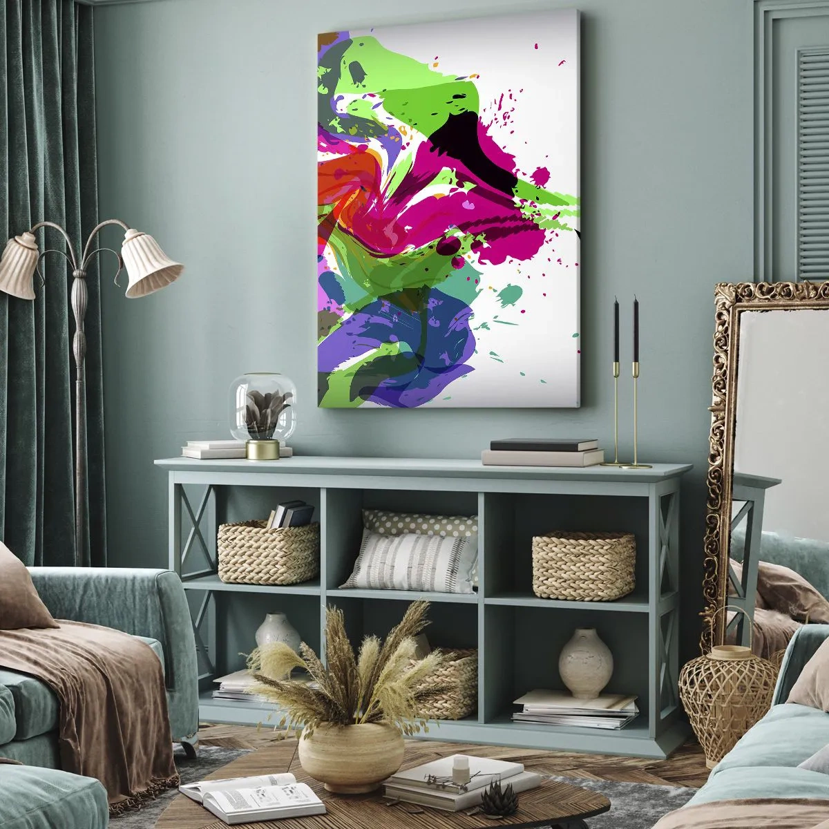 Schilderen op canvas - Een verhaal in de kleuren van de regenboog - 65x120 cm
