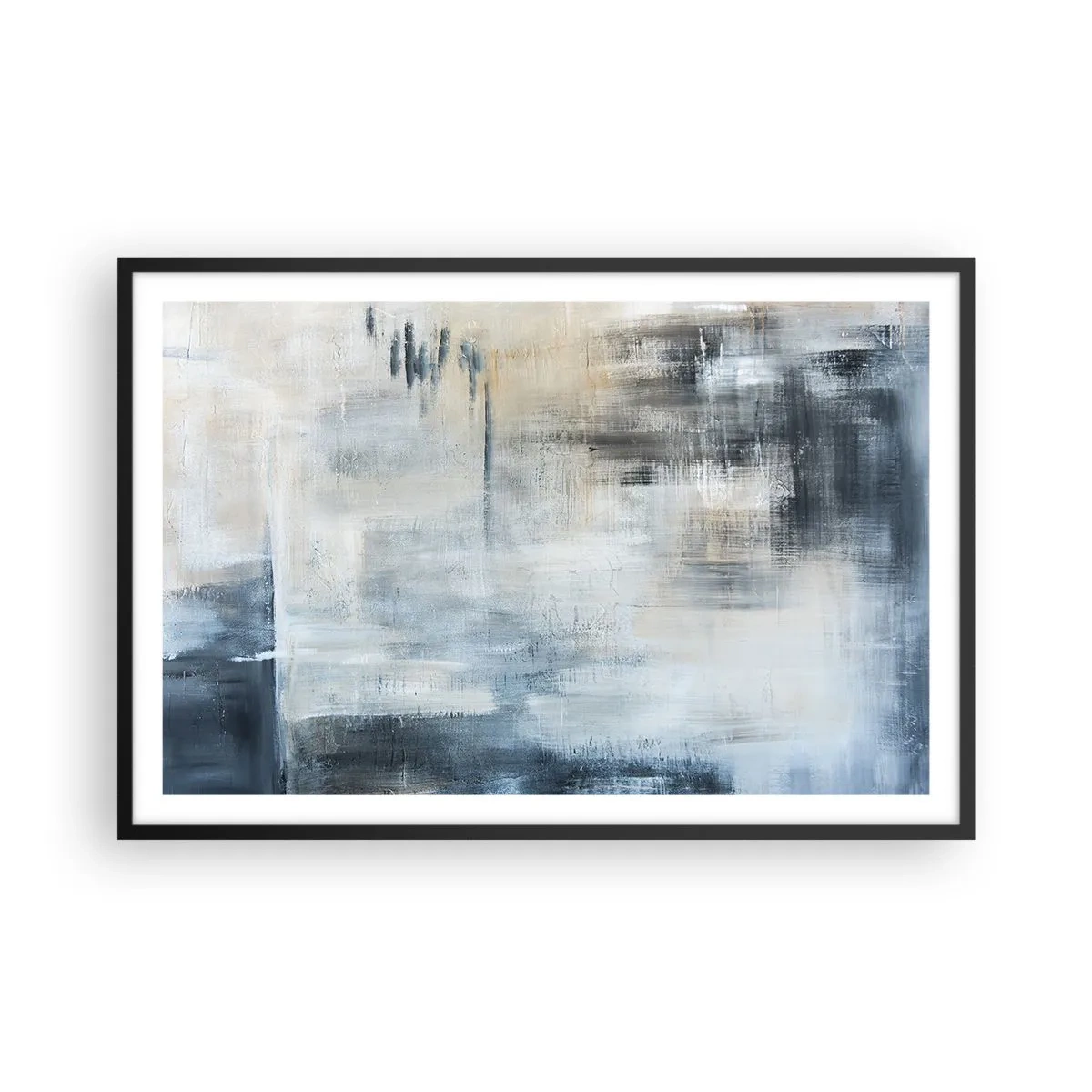 Poster in een zwarte lijst - Achter het blauwe gordijn - 91x61 cm