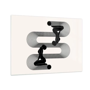 Schilderen op glas - Minimalistische vrouwelijke silhouetten met een grafisch lijnenmotief - 70x50cm - Sensuele symmetrie - Moderne wanddecoratie voor woonkamer en slaapkamer ARTTOR