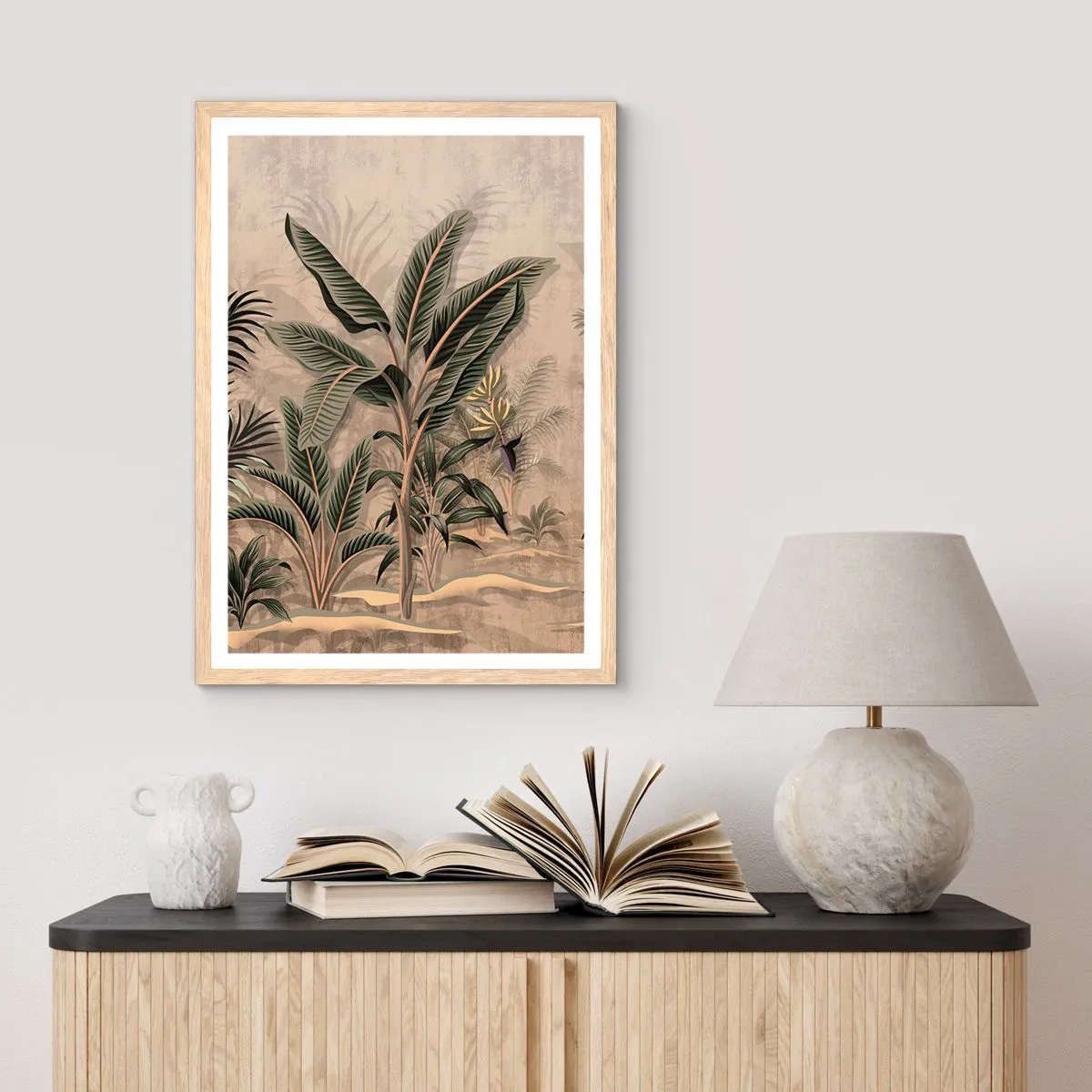 Een poster in een licht eiken lijst - Een gravure in koloniale stijl - 70x100 cm