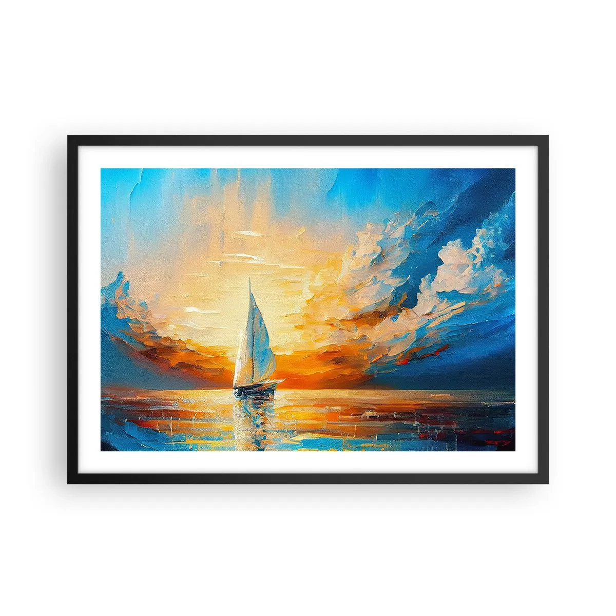 Poster in een zwarte lijst - Zeilen in goud - 70x50 cm