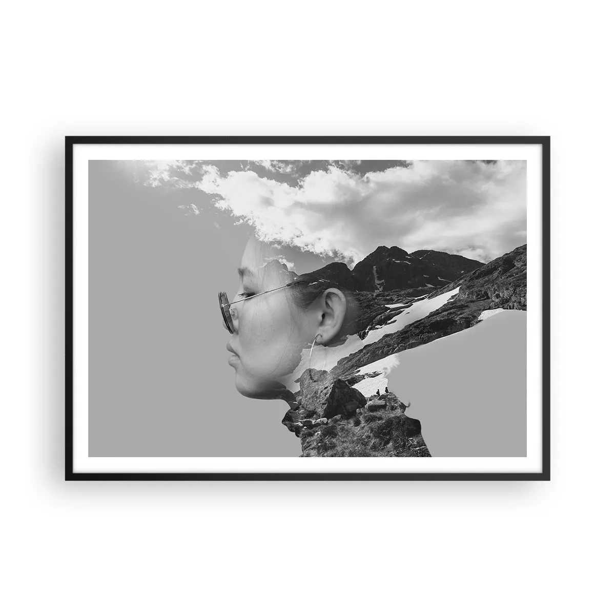 Poster in een zwarte lijst - Top en bewolkt portret - 100x70 cm