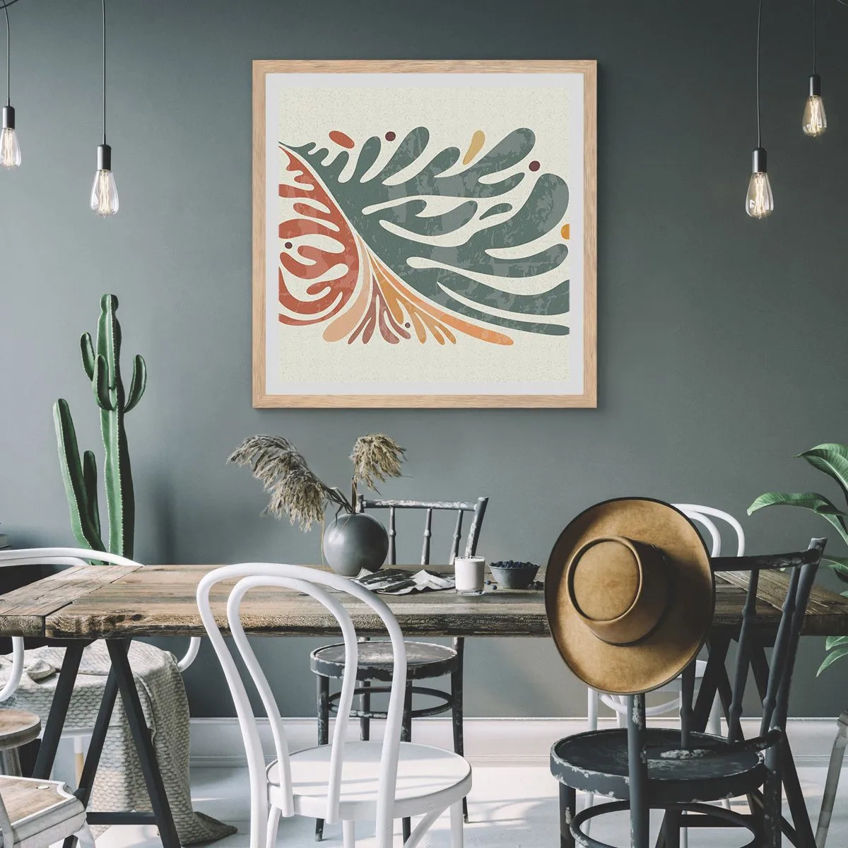 Een poster in een licht eiken lijst - Veelkleurig blad - 40x40 cm