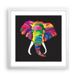 Poster in een witte lijst - De olifant die ervan hield om in de regenboog te baden - 40x40 cm