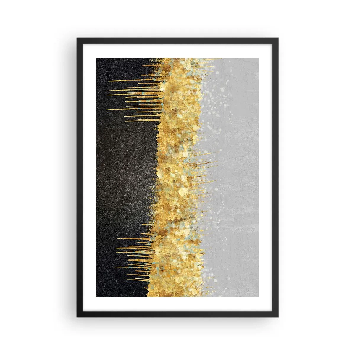 Poster in een zwarte lijst - Abstracte compositie van goud, zwart en zilver - 50x70cm - Naar binnen en naar boven - Moderne wanddecoratie voor woonkamer en slaapkamer ARTTOR