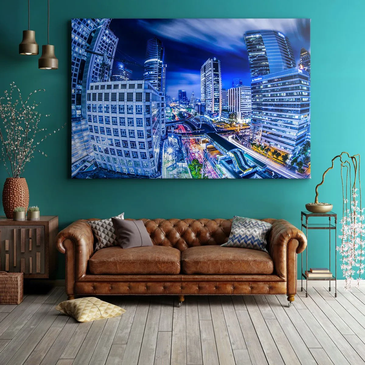 Schilderen op canvas - Ritmes van de nachtstad - 120x80 cm