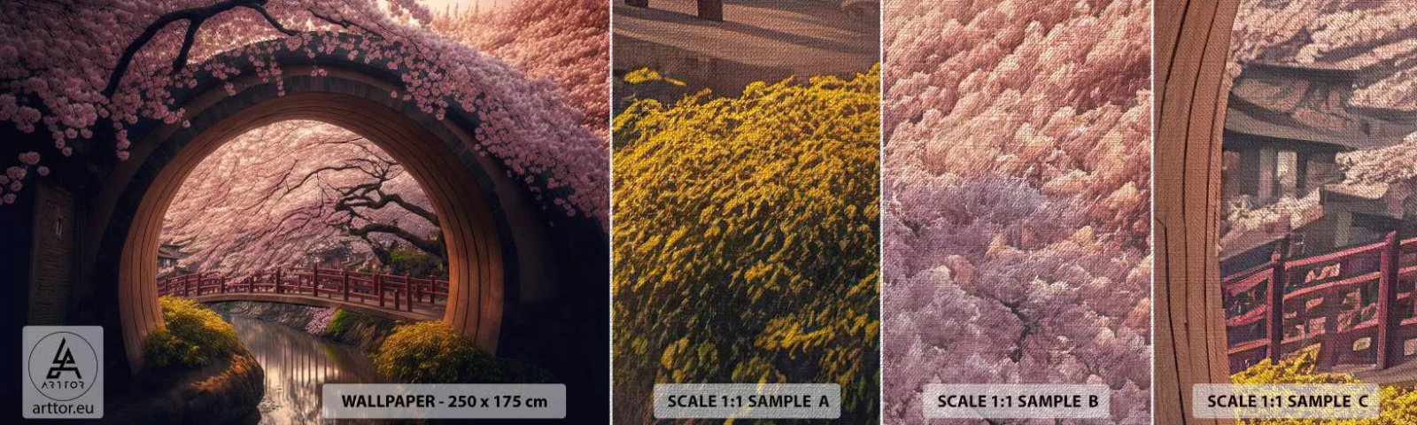 Fotobehang Monster Premium Canvas - Japanse lente - Brug, Japan, Japanse kers - 100x30 cm