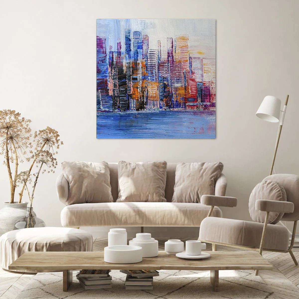 Schilderen op canvas - Een vrolijke metropool - 50x50 cm