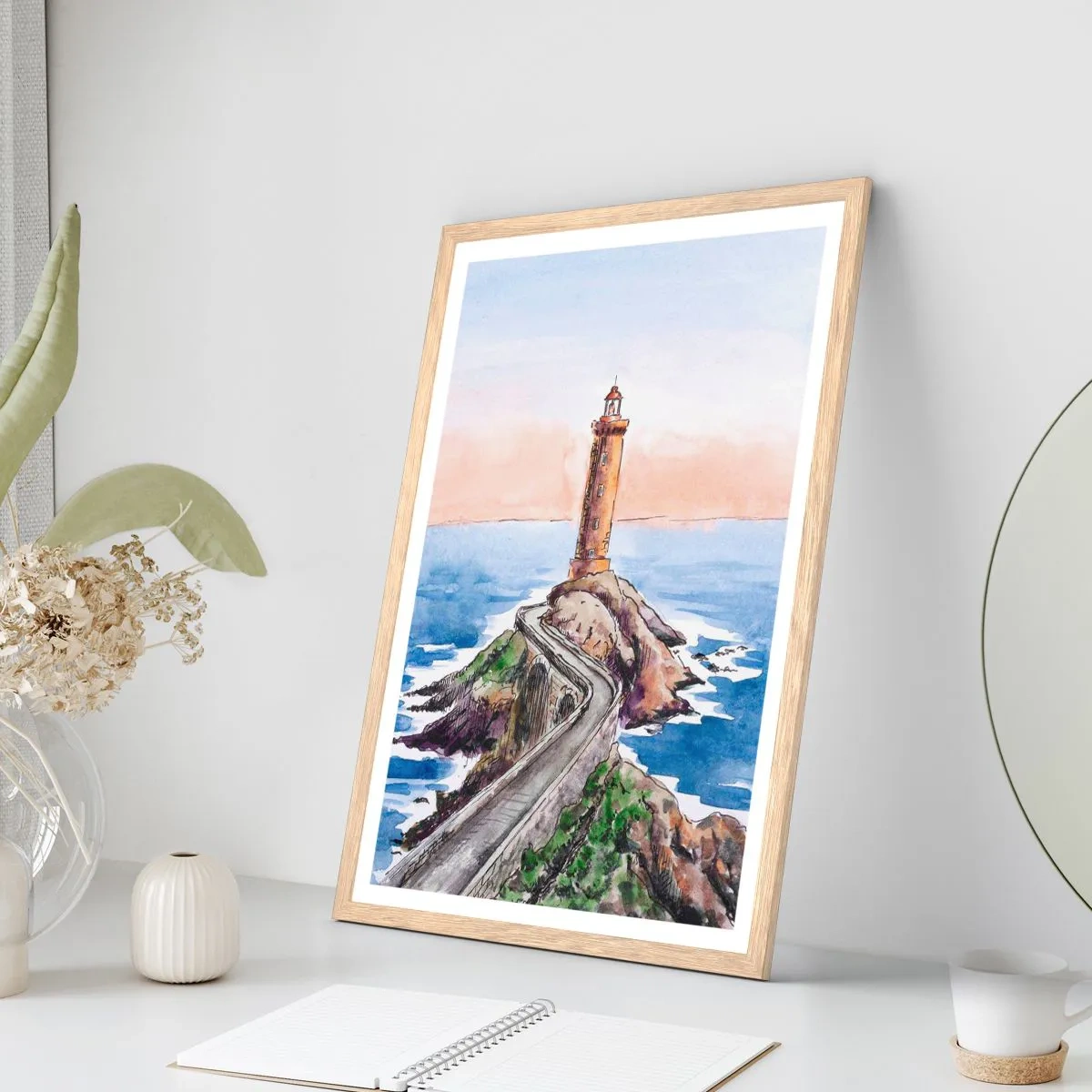 Een poster in een licht eiken lijst - Kijkend naar de zee - 50x70 cm