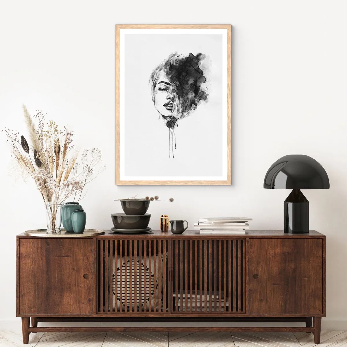 Een poster in een licht eiken lijst - Waar droomt het meisje over? - 61x91 cm