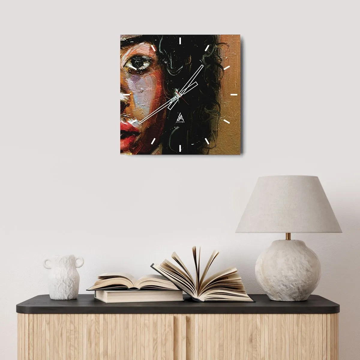Wandklok - Klok - Zwart en gloed - 30x30 cm