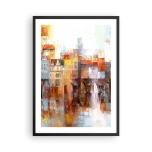 Poster in een zwarte lijst - Een pittoresk stadje met een kunstzinnig vormgegeven brug - 50x70cm - Ook onder de brug is het mooi - Moderne wanddecoratie voor woonkamer en slaapkamer ARTTOR
