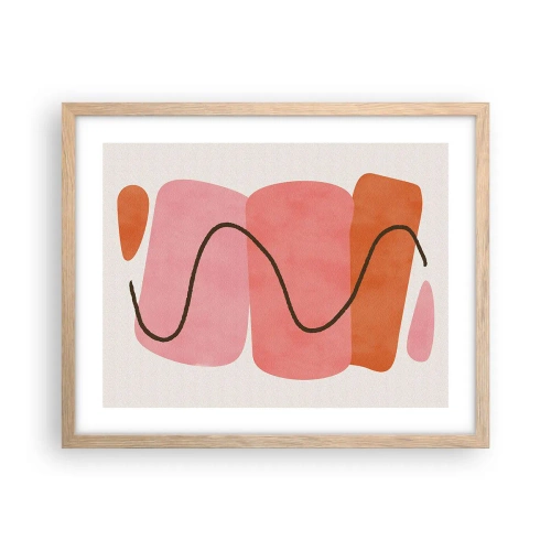 Een poster in een licht eiken lijst - zachte beweging van vormen - 50x40 cm